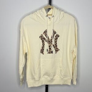 Leopard Print Logo Cream Hoodie - Women